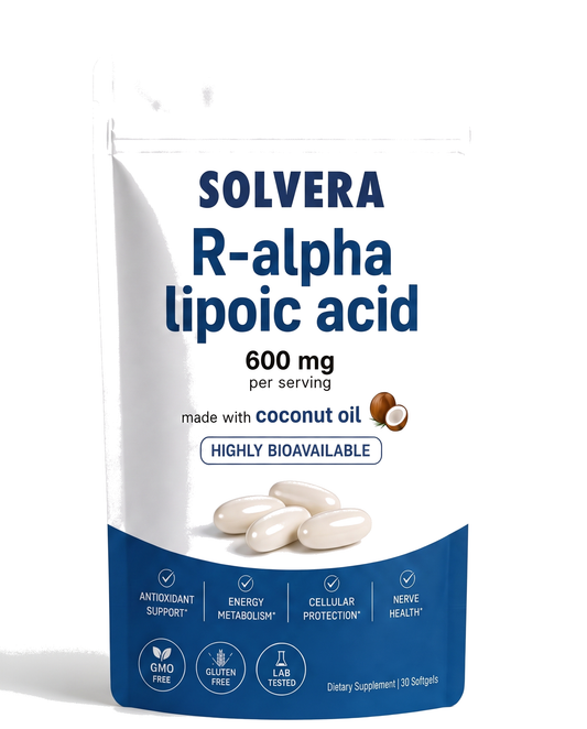 Solvera R-Alpha Lipoic Acid 600mg Pure R-Form Softgels — 30 softgel pouch